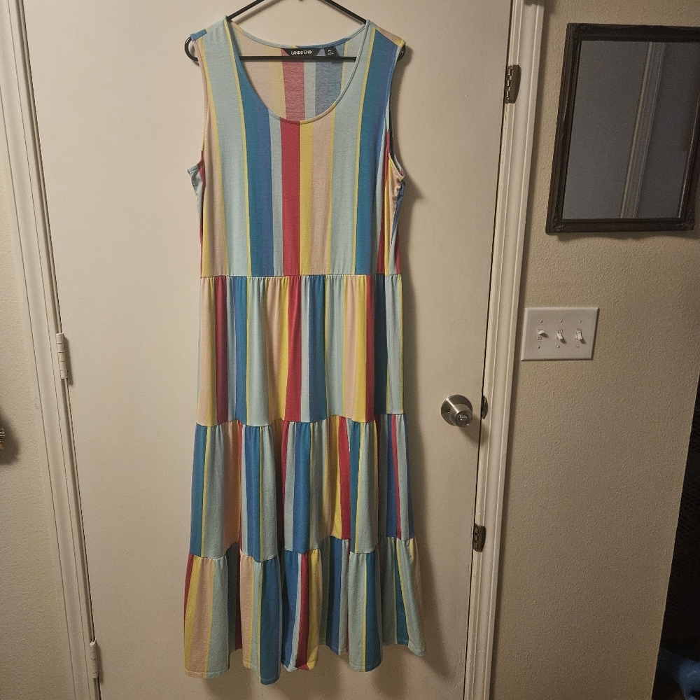 Land's End Long Colorful Cotton Dress XL Sleeveless Maxi Dress